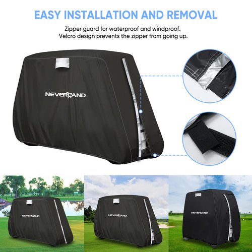 NEVERLAND Golf Cart Cover - Waterproof Golf Cart Covers - Fits for Yamaha Golf Carts EZ GO Club Car - Outdoor Windproof Sunproof (Black, Fit for 2+2/4 Passenger Cart)