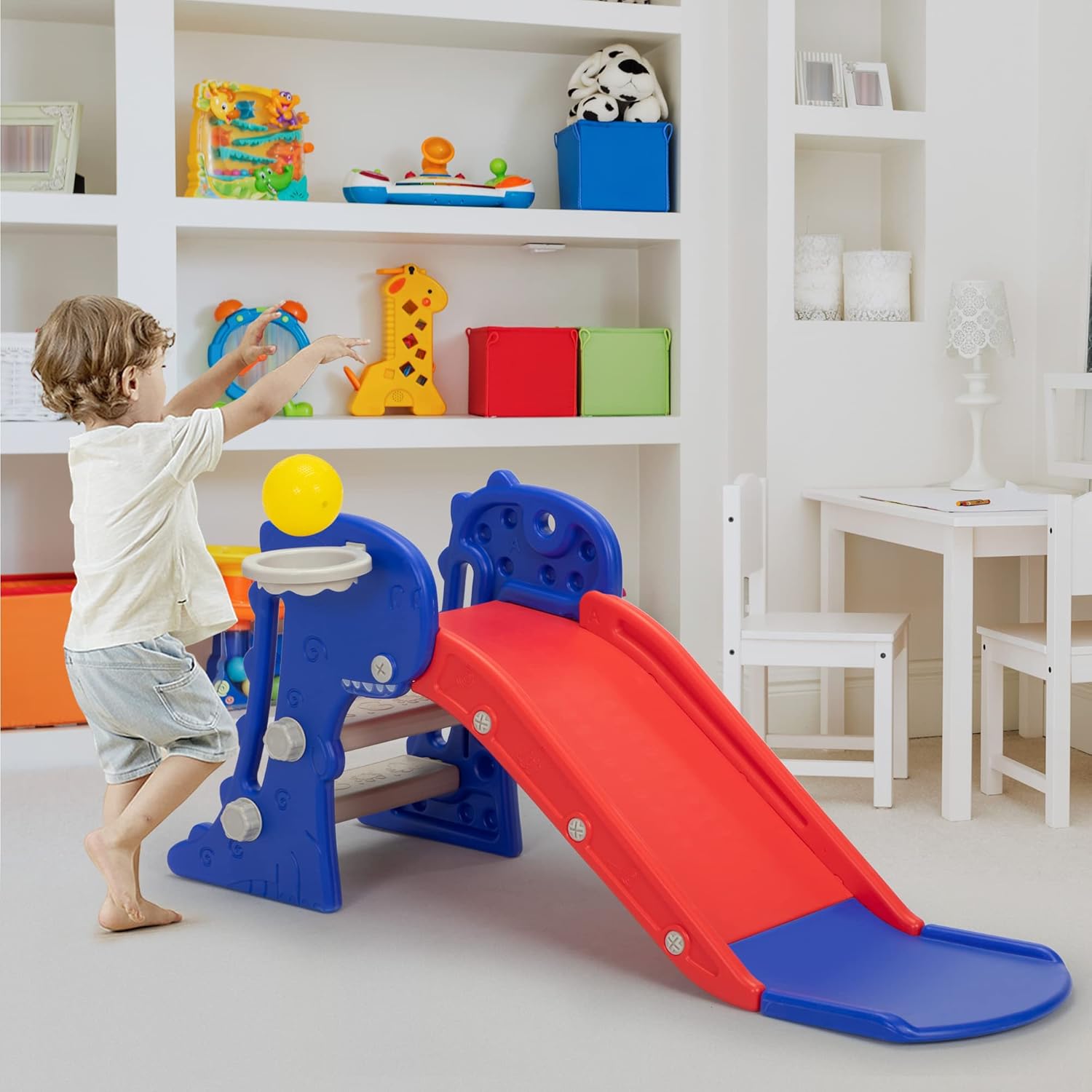 Nyeekoy Toddler Slide - 3-in-1 Kids Climber Playset with Basketball Hoop | Indoor & Outdoor Fun