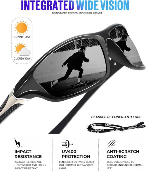 KALIYADI Polarized Sunglasses - UV Protection for Men | 4-Pack Sports Shades for Fishing & Cycling