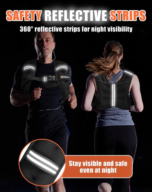 HOMESURE Weighted Vest with Reflective Stripe, Black, 10 lbs