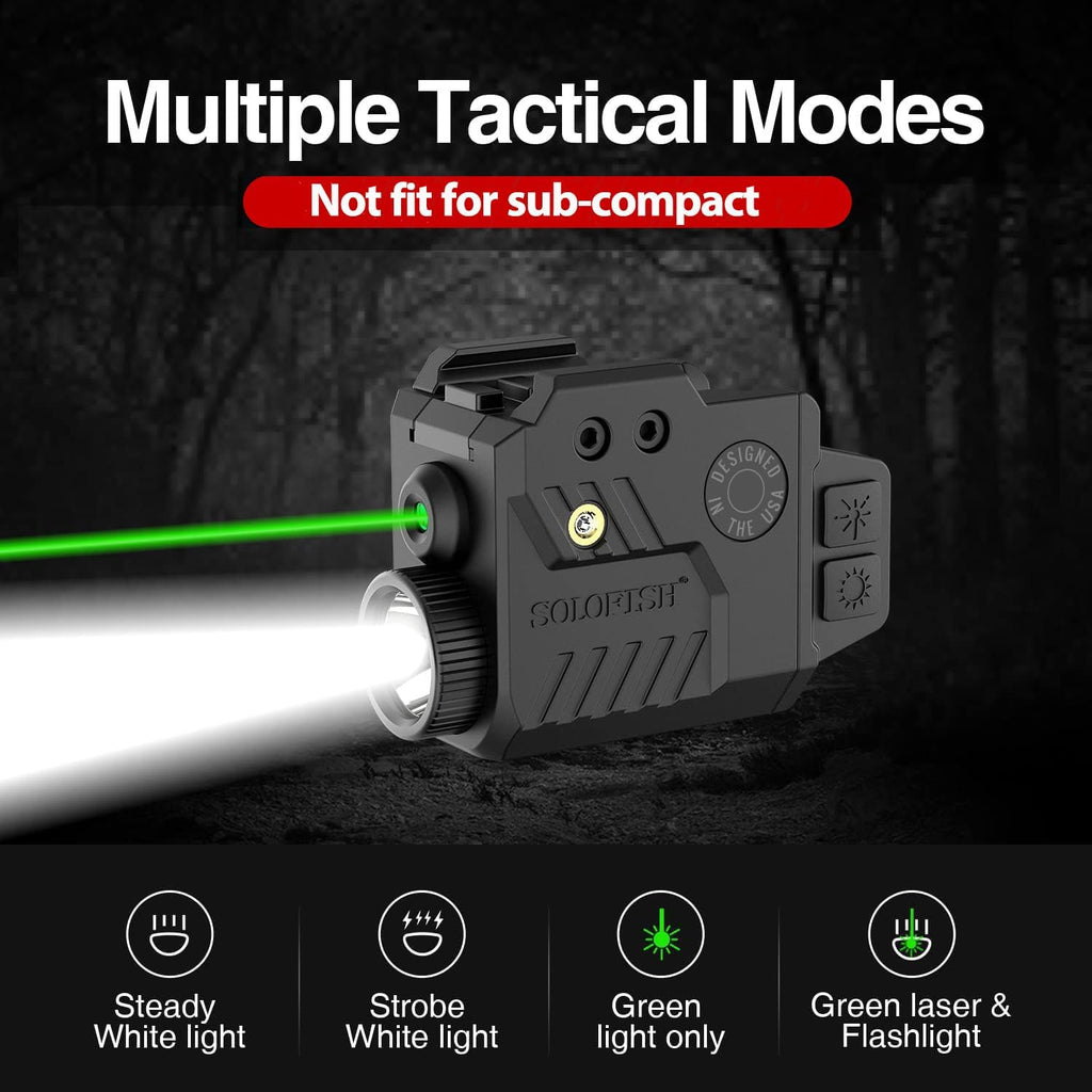 Solofish Pistol Light Laser Combo - 800 Lumens Tactical Light with Strobe Function | Fits Rail Guns