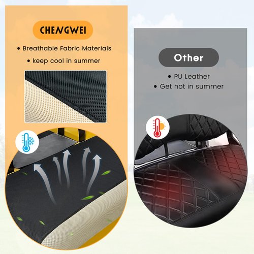 Golf Cart Seat Covers Fit EZGO TXT RXV Club Car DS 2000 and UP Standard Seat Cushion,Front Seat Covers Cooling Breathable Fabric Washable,Replacement Seat Cover No Stapler Needed(Black&Beige)