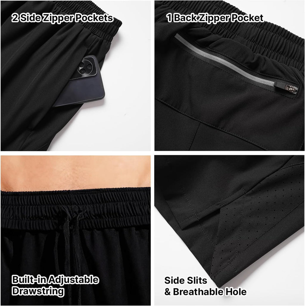 Skiennix Men's Running Shorts - Lightweight Quick-Dry Athletic Gym Shorts with Zipper Pockets