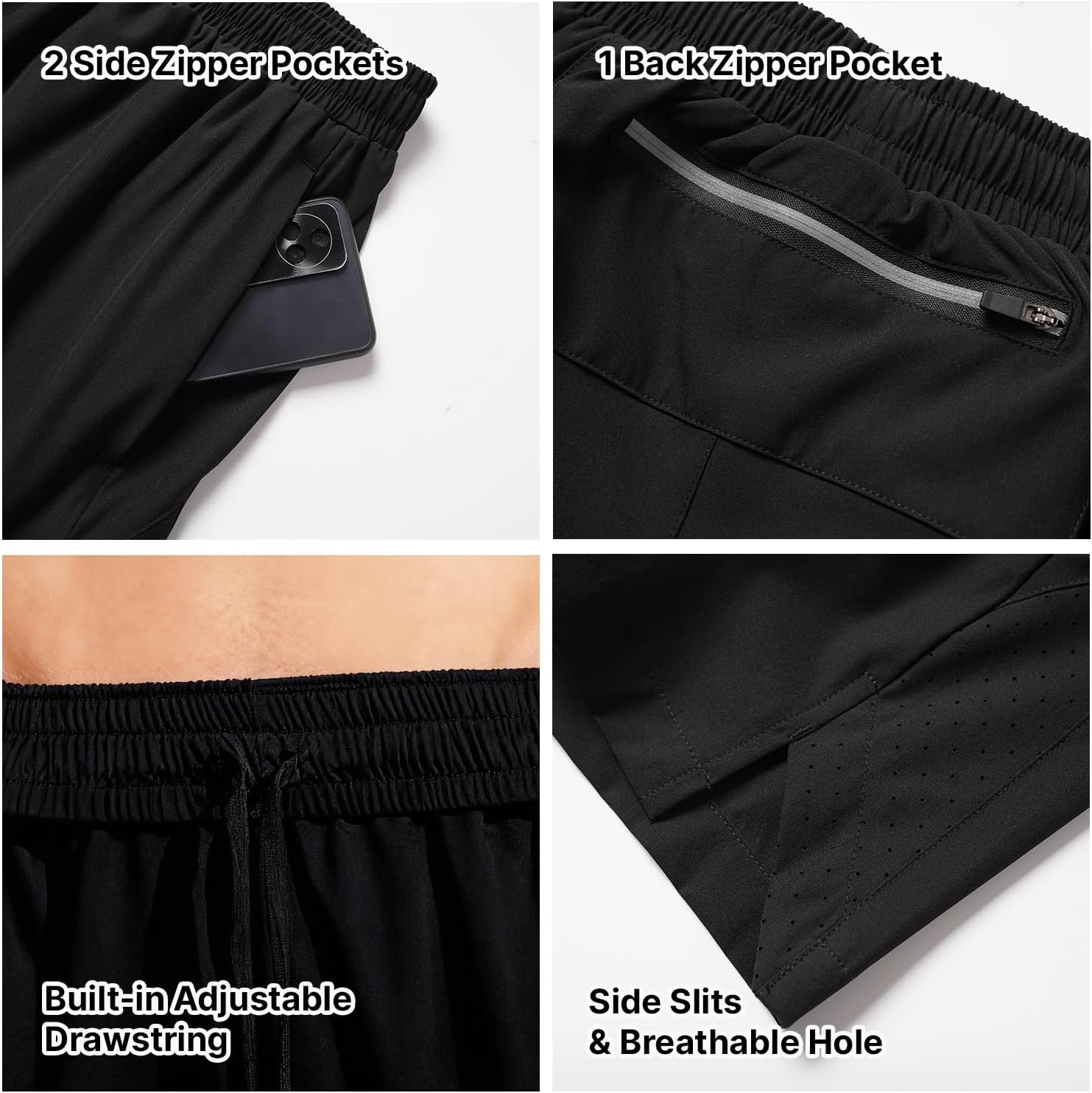 Skiennix Men's Running Shorts - Lightweight Quick-Dry Athletic Gym Shorts with Zipper Pockets