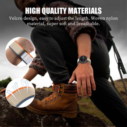 RoYiio Nylon Wristband for Garmin Quatix 8 51mm/Quatix 7X/6X/Tactix 8 51mm/Tactix 7 Pro Band Comfor Breathable Sport Replacement Bands for Fenix 8Pro 51 mm/Enduro 3/2 (QuickFit 26mm, Orange Beige)