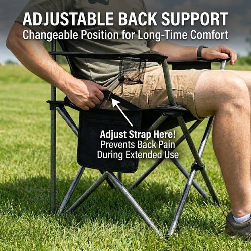 Fair Wind Oversized Camping Chair - 500LBS Capacity, Fully Padded, Adjustable Lumbar Support & Cooler Bag | Heavy Duty Folding Chair for Outdoor, Beach & Tailgating