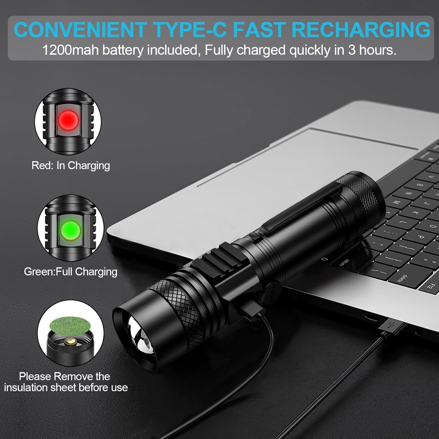 Skiennix Rechargeable Flashlight - Super Bright LED with COB Sidelight, Waterproof, 4 Modes, Tactical Design