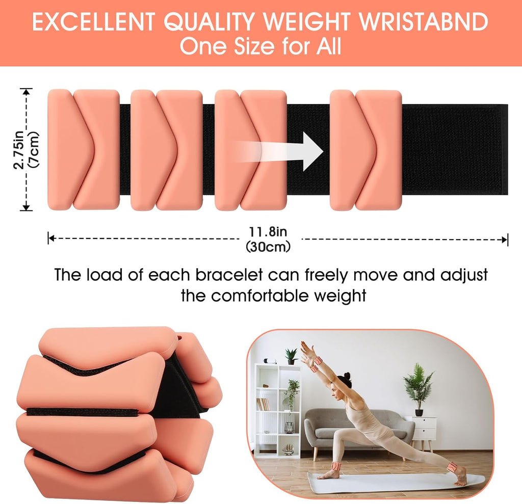 Skiennix Adjustable Wrist Weights - 2LB Wearable Silicone Bangles for Yoga, Pilates & Home Gym | Set of 2