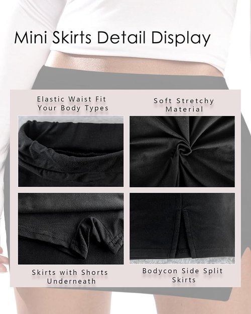 DooMoni Women's Mini Skirt - Stylish Mid Waist Bodycon Pencil Skorts with Side Split | Y2K Fashion