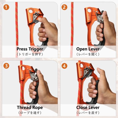 JEELAD UIAA & CE Certified Climbing Rappelling Equip Hand Ascender Left Right Hand for 10-13mm Rope