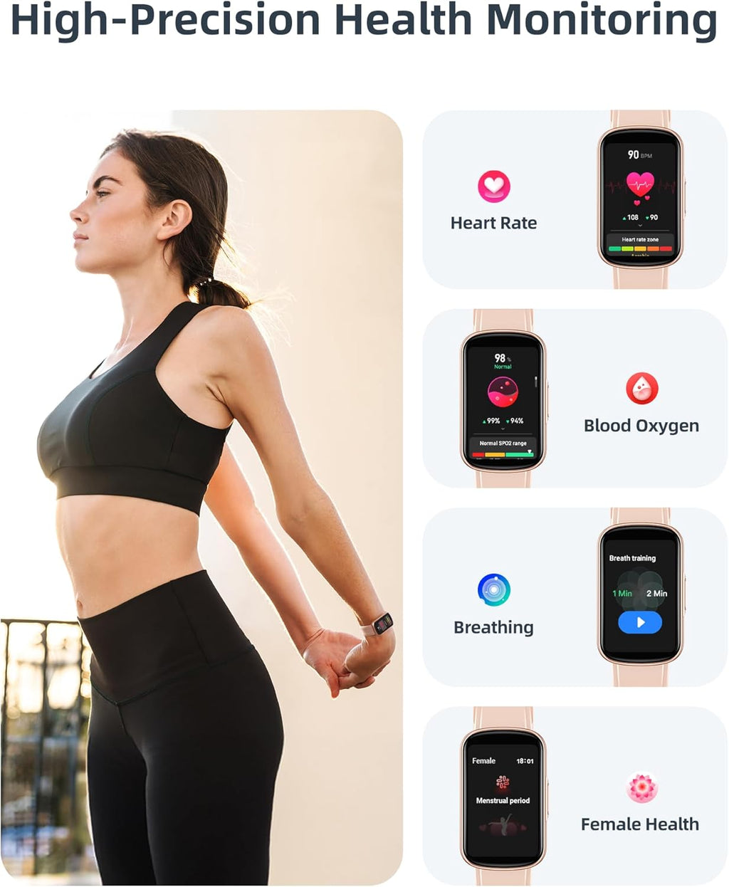 Parsonver Fitness Tracker - Heart Rate & Sleep Monitor | IP68 Waterproof Smart Watch, Rose Gold