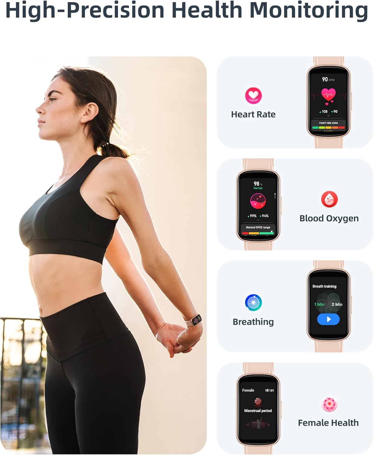 Parsonver Fitness Tracker - Heart Rate & Sleep Monitor | IP68 Waterproof Smart Watch, Rose Gold