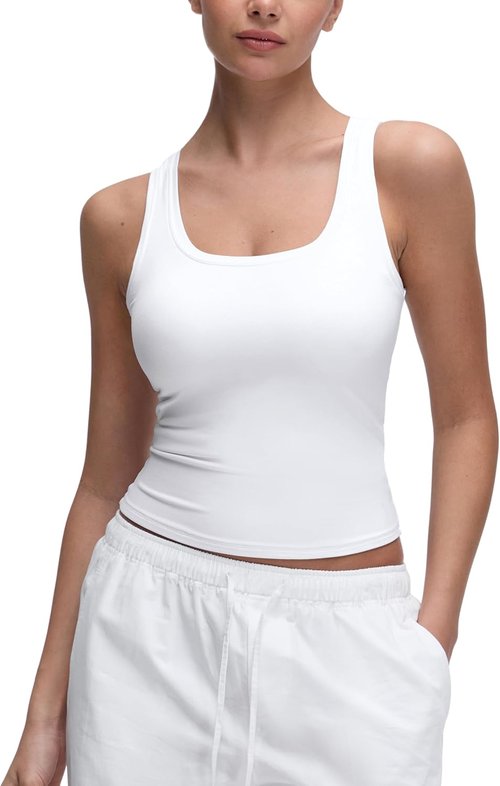 CRZ YOGA Softembrace Scoop Neck Tank Tops for Women - Casual Double-Lined Sleeveless Crop Shirts