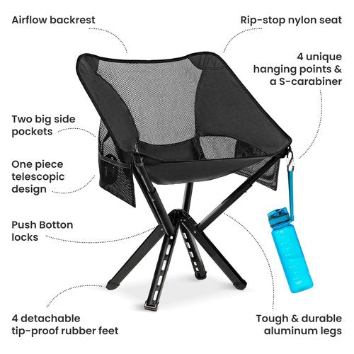 Sitpack Campster 2.0 Ultra Lightweight Backpack Chair with 5s Folding, Small Compact Portable Hiking Chairs with Bottled Sized for Camping, Outside, Climbing, Beach, Fishing