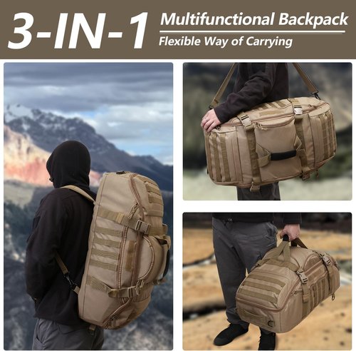 Hannibal Tactical 55L Duffle Bag - Versatile 3-in-1 Tactical Backpack for Gym & Outdoor | Coyote Color
