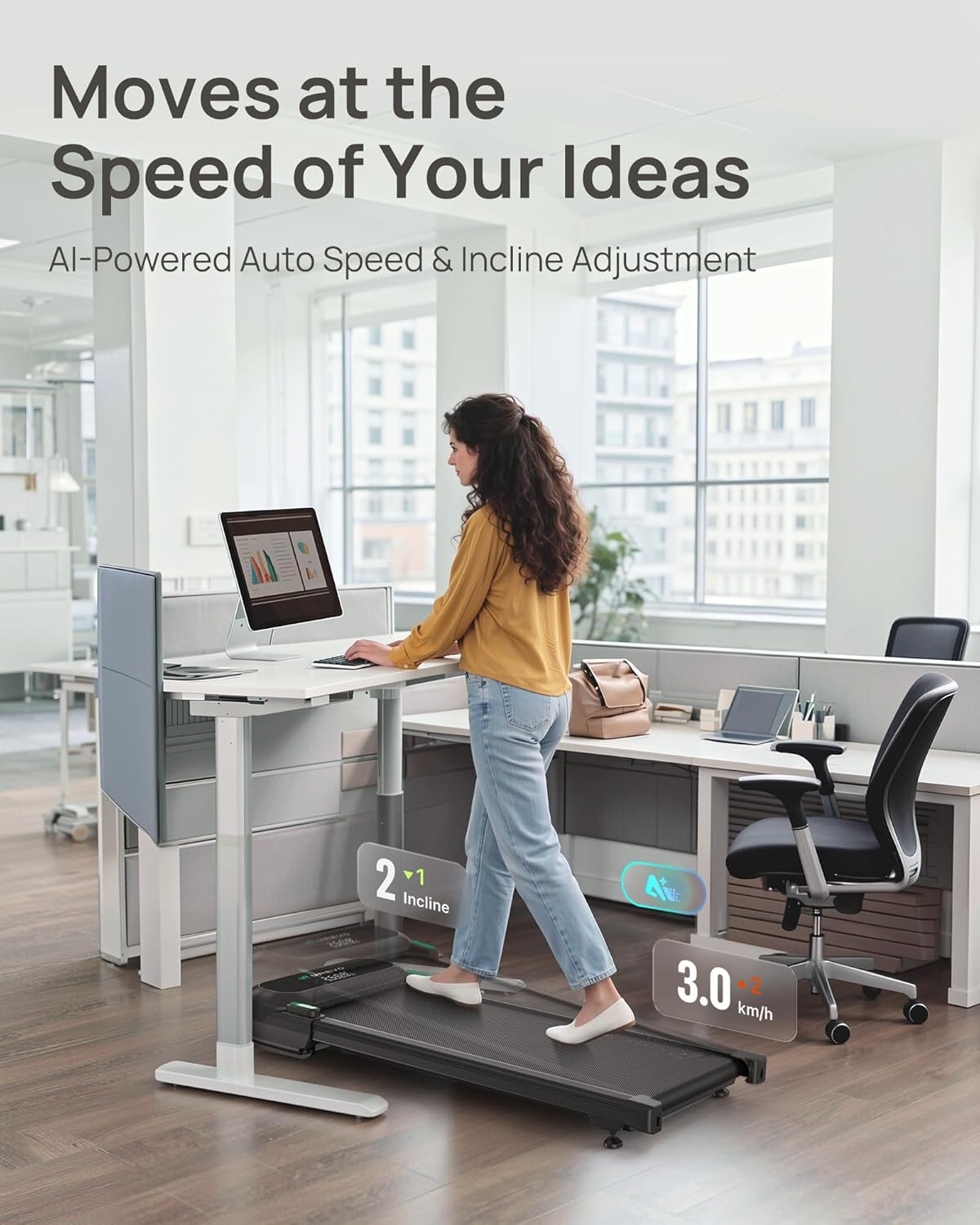 UREVO Auto Incline Treadmill - Quiet Motorized Walking Pad with AI App & 12-Point Shock Absorption | Ideal for Apartments