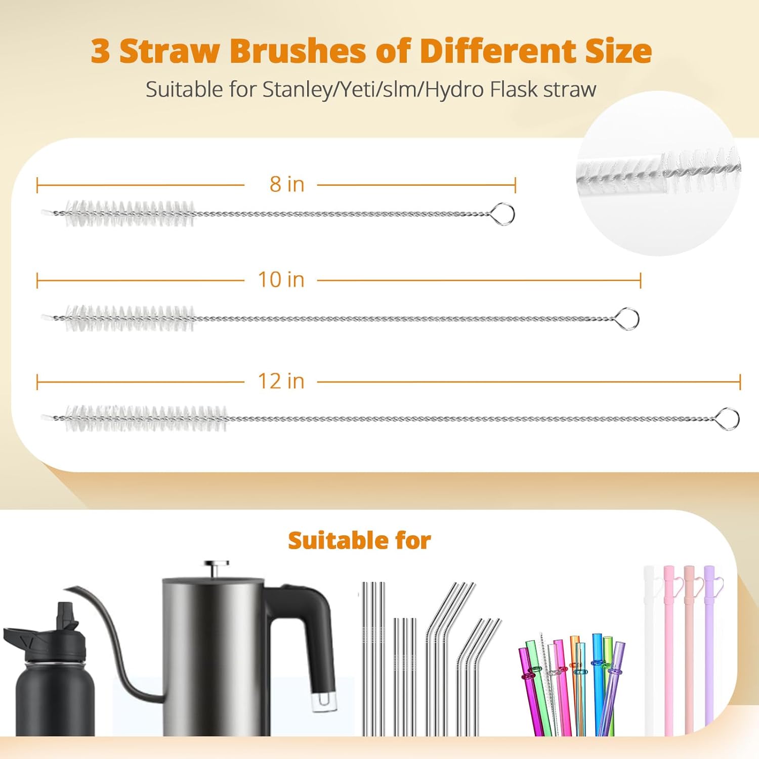 OUTXE 5-Pack Bottle Brush Set - 5-in-1 Water Bottle Cleaner with Long Handle & Straw Brushes