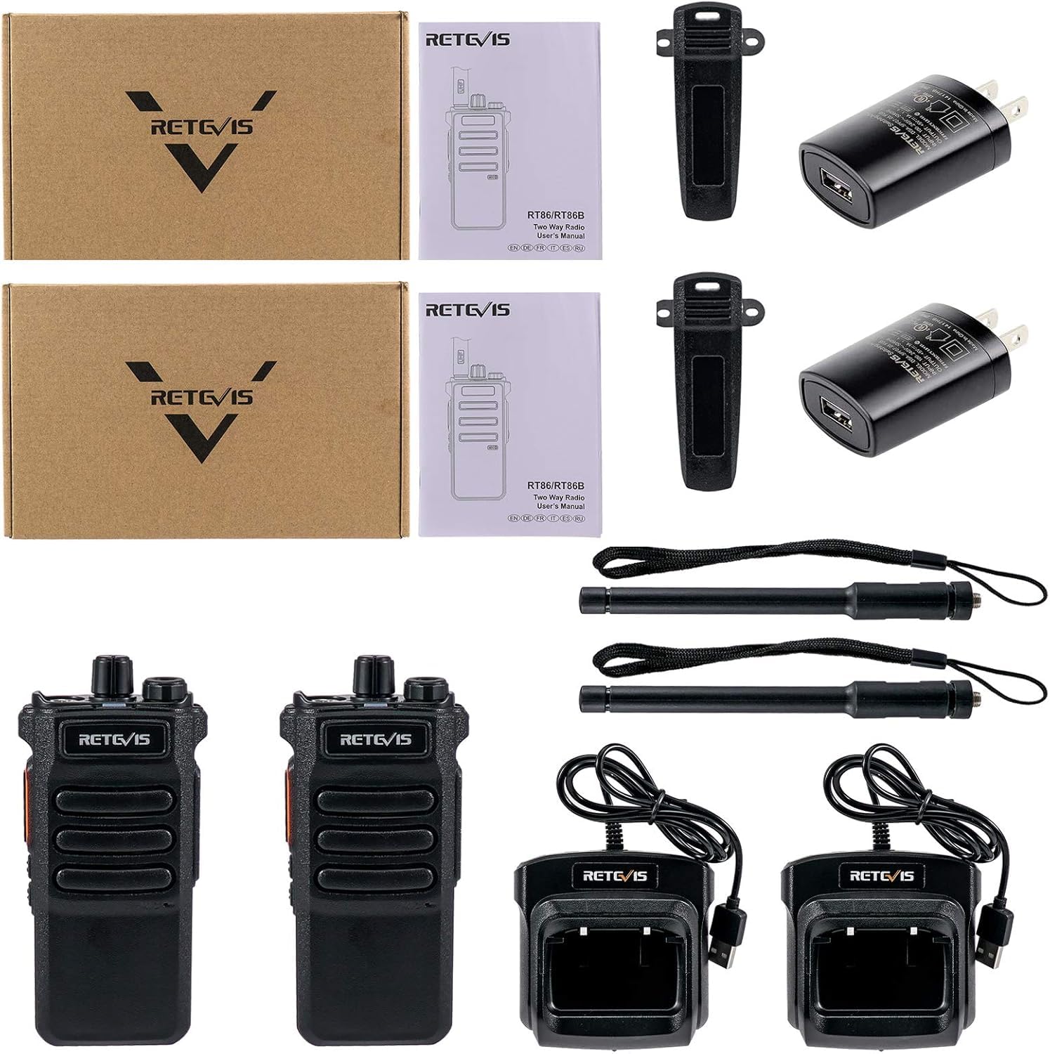 Retevis RT86 Emergency Two Way Radios Long Range, Professional 2 Way Radios, 2600mAh Rechargeable, USB, Flashlight, Shatterproof Display, Durable Walkie Talkies for Snowstorm Off-Roading Farm(2 Pack)