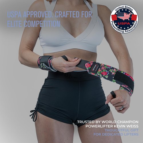 Rip Toned Wrist Wraps for Weightlifting – USPA & USAPL Approved 18" Wrist Straps for Powerlifting – Adjustable, Durable Gym Wraps with Thumb Loop – Quality Support for Men & Women – Small Floral Flex