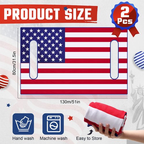 HunnmingRe 2 Pcs Microfiber Golf Cart Seat Cover American Flag Golf Blanket Portable Cushion Cover for Cart Independence Day Accessories(Flag Style)