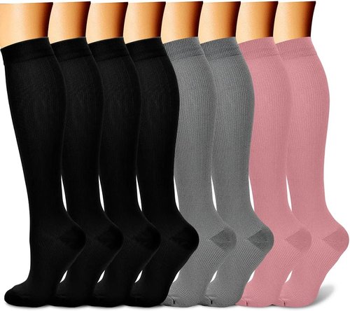 CHARMKING Compression Socks - 15-20 mmHg Circulation Support for Men & Women | 8 Pairs for Running & Cycling