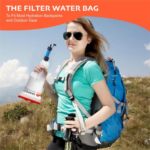 VANPET Upgrade Water Bag 2L Compatible with Sawyer Squeeze Water Filter, Durable TPU Material, BPA & PVC Free Squeeze Pouch, Collapsible Hydration Canteens for Camping Hiking Cycling (1 Pc)