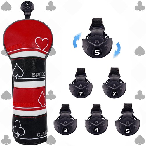 Craftsman Golf Poker Spade Hearts Diamonds Club Black and Red Fairway Wood Headcover Cover Travel Protector