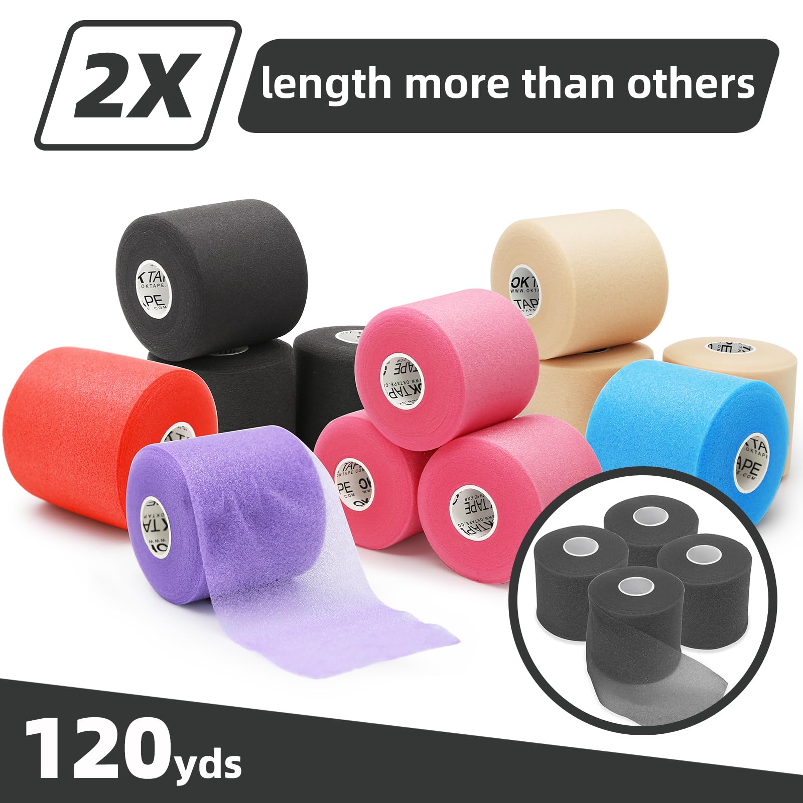 OK TAPE Pre Wrap Tape (4-Rolls, 120 Yards) - Athletic Foam Underwrap for Sports, Protect for Ankles Wrists Hands and Knees, 2.75 Inches - Black