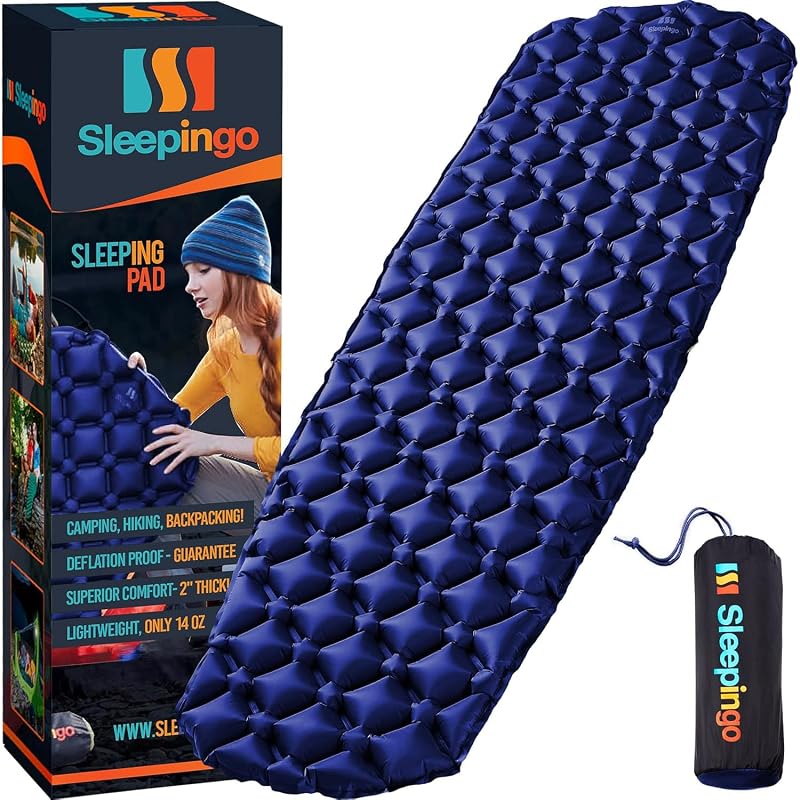 Sleepingo Ultralight Sleeping Mat - Inflatable Camp Pad, 73.5" x 21.5", Blue