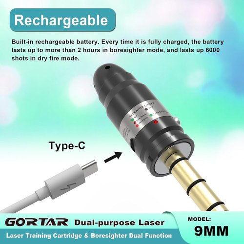 GORTAR Laser Training Cartridge - Dual Function Boresighter for Cal 9MM/22LR/17HMR | Dry Fire Practice