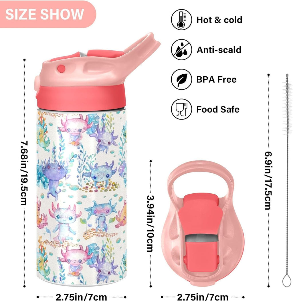 Skiennix Cute Axolotl Stainless Steel Water Bottle - 12 Ounce Vacuum Insulated for Kids