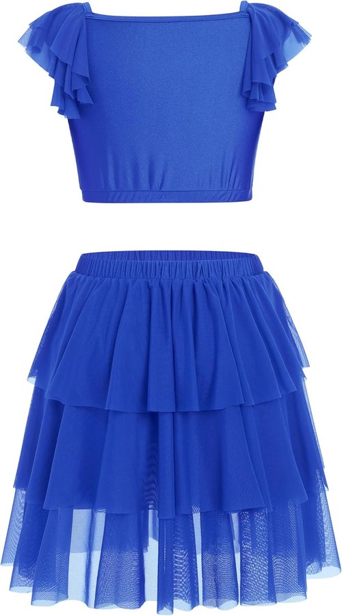 Lyrical Dance Dress - Sparkly Sequins Crop Top with Tiered Chiffon Midi Skirt | Women's Contemporary Outfit