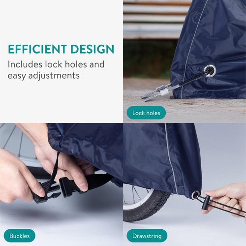 Navaris Bike Cover - Durable Water-Resistant Polyester - Cycle Covers for Outside and Inside Storage - Adjustable & Universal Outdoor Bicycle Rain Cover Accessories - Navy, Large