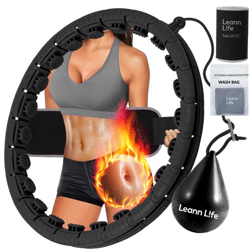 Leann L!fe 32 Knots 19”- 65”, Magnetic Lock Smart Weighted Hula Hoop for Kids & Adults Weight Loss, Infinity Hoop Plus Size, Fitness Exercise, Abdominal Toner, Black-Black Ball