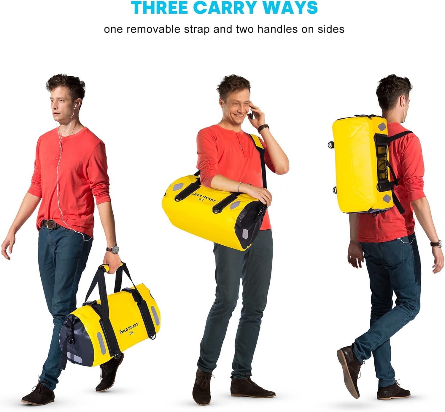 WILD HEART Waterproof Duffel Bag - Durable 20L/30L/40L with Welded Seams & Mesh Pocket for Outdoor Adventures