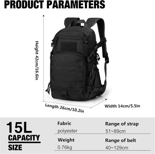 Mardingtop Small Tactical Backpack - Molle Hiking Pack for Outdoor Adventures | 15L/25L Options