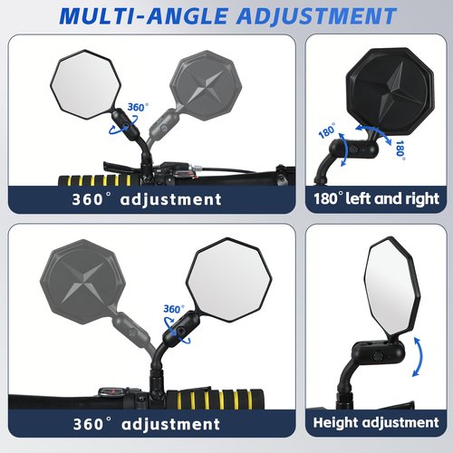 SHEJISI Bike Mirror, 1 pcs Bike Mirror Handlebar Mount,HD,360° Adjusted Bike Rear View Mirror, Anti-impact/explosion/glare, Fits for Mountain Bikes,E-bike, Bicycle,Scooter,Left/Right Universal