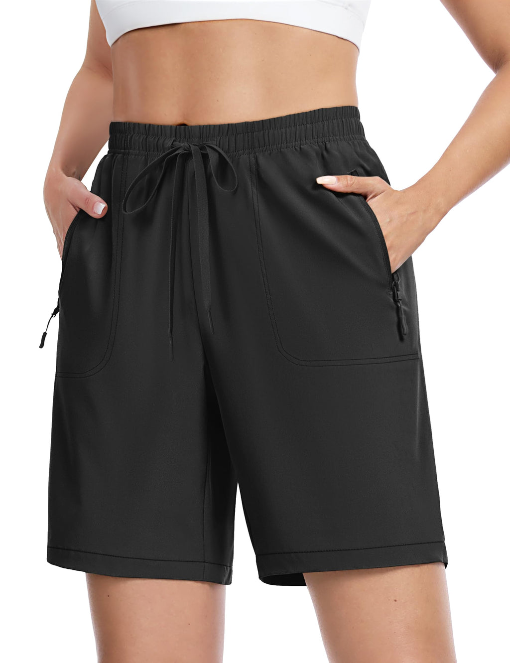 TACVASEN Hiking Shorts for Women Quick Dry Lightweight Golf Athletic Shorts with Pockets Water Resistant Summer UPF 50+ Black L