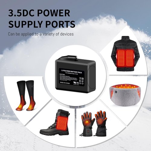 DFTIM 2Pack 5000mAh LI Polymer Battery Pack for Heated Gloves, Socks, Hats, Mittens, Vest, Jacket, Hand Muff, Boots, Hat, Knee Braces Suit Upgraded Version Battery with 8.4V DC Dual Battery Charger