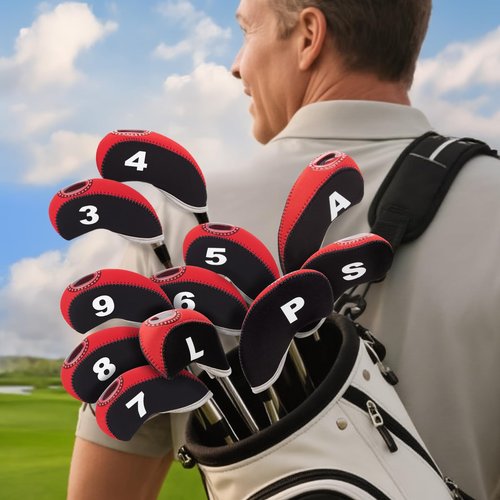 Welspo Golf 11pcs Neoprene Iron Headcover Set Golf Club Iron Head Covers Set Driver Headcover, Transparent Window and Number Print on Both Sides, Head Cover Wedge Iron Protective fits Main Iron Clubs