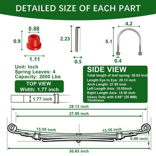 Cartalia Upgraded Heavy Duty Rear 4-Leaf Springs Kit for Club Car Precedent 2004-Up, Tempo & Onward 2017-Up Golf Cart Suspension with Bushings Sleeves U-Bolts Replace #102509301 102513001 Load Support