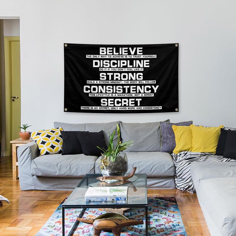 Discipline Motivational Flag 3x5ft with 4 Brass Washers | Dorm, Study, Gym, Office Wall Decor - Variation of THIS listing