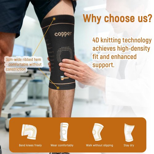 JIUFENTIAN Copper Knee Brace - Compression Sleeves for Arthritis & Pain Relief | 2-Pack, Large