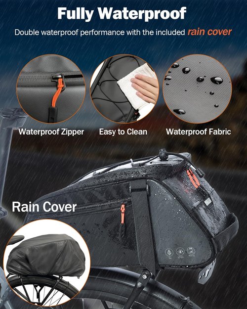 Danuosie Insulated Rear Bike Rack Bag with Rain Cover, 10L Waterproof Backpack Shoulder Saddle bag for Bicycles, Reflective Cycling Seat Storage Bag for Warm or Cold Items for Camping Travel Outdoor