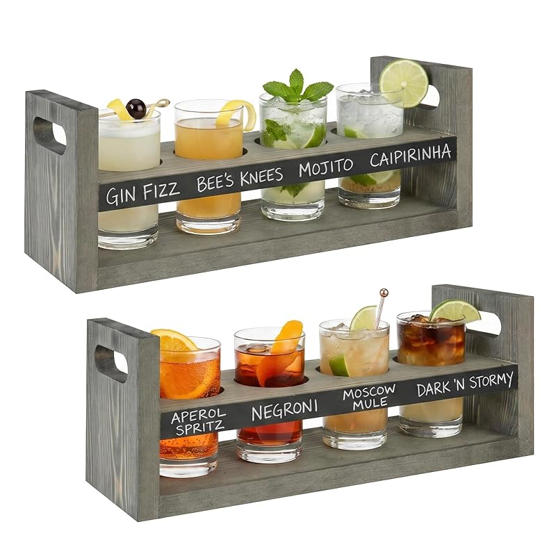 MyGift Vintage Gray Beer Flight Sampler Tray Set of 2 - 4 Glass Holders