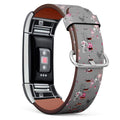 Compatible with Fitbit Charge 2 - Leather Wristband Bracelet Replacement Accessory Band (Includes Adapters) - Pink Flamingo Birds