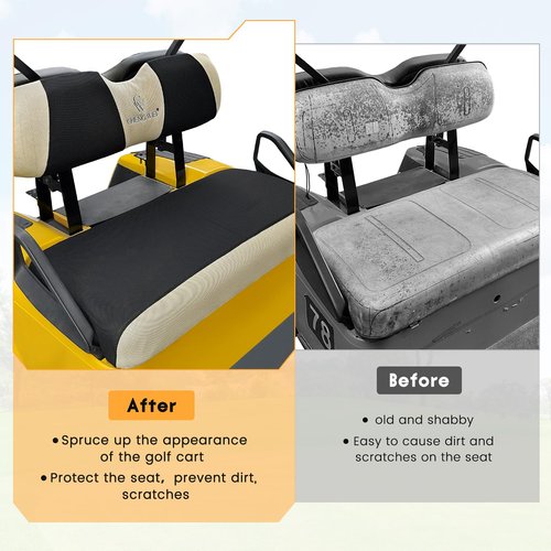 Golf Cart Seat Covers Fit EZGO TXT RXV Club Car DS 2000 and UP Standard Seat Cushion,Front Seat Covers Cooling Breathable Fabric Washable,Replacement Seat Cover No Stapler Needed(Black&Beige)