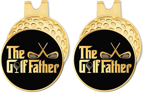 Hafhue The Golf Father Black Gold Golf Ball Marker with Magnetic Hat Clip, Funny Golf Accessories and Golf Gifts for Men Dad Grandpa, Birthday for Golf Fan Golfer Golf Lover (Pack of 2)