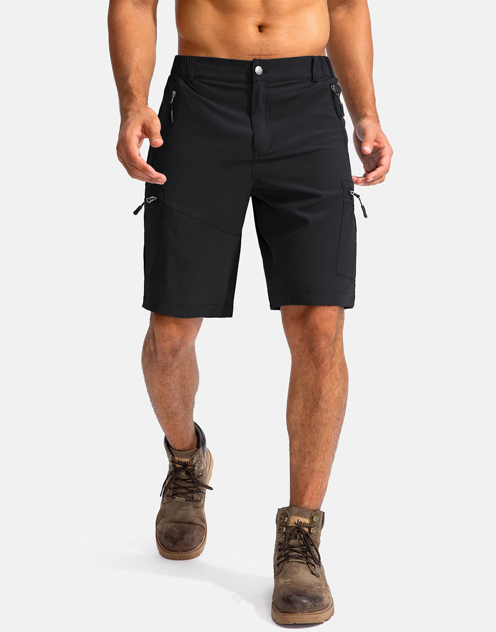 Pudolla Men's Hiking Cargo Shorts 9" Lightweight Outdoor Work Shorts for Men Travel Golf Camping Casual with 5 Zipper Pockets(Black XX-Large)