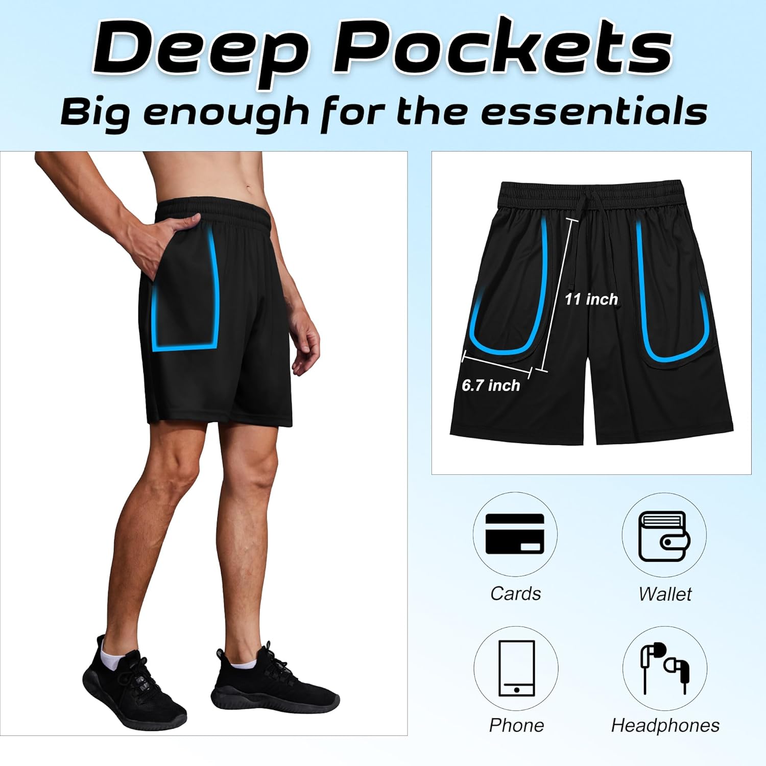 Skiennix Men's Athletic Shorts - Quick Dry 7 Inch Inseam for Basketball & Gym | Elastic Waistband & Pockets